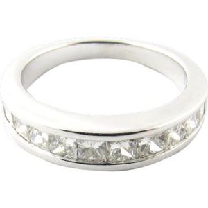 Vintage 14 Karat White Gold Princess Cut Diamond Wedding Band Size 6 #2516